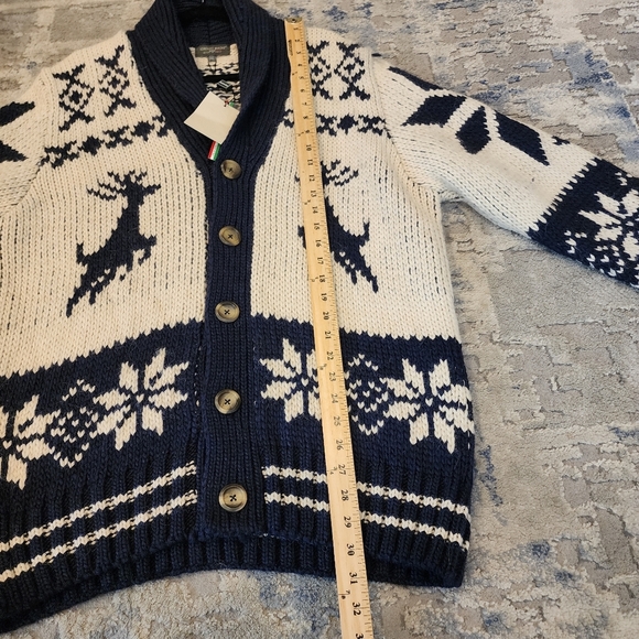 NWT Lorenzo Magni Italy Wool Alpaca Blend Chunky Knit Cardigan Deer Snowflake XL - Picture 8 of 16